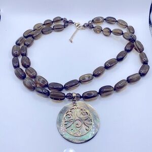 Lucas Lameth Signed LUC 925 Smoky Quartz and Abalone Double Strand Necklace